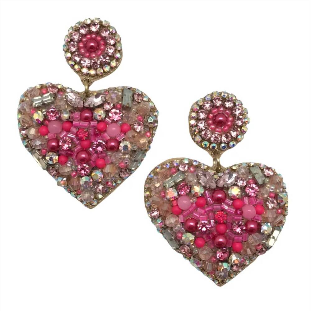 NEW ALLIE BEADS women's kit heart drop earrings in pink multi